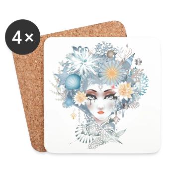 Portrait de sirène dans des couleurs pastel froides - Dessous de verre (lot de 4) - blanc - Devant