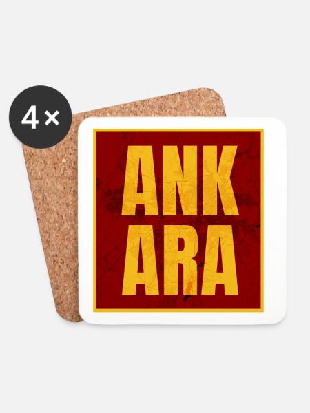 Ankara Großbuchstaben Gelb Rot - Untersetzer (4er-Set) - Weiß
