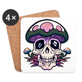 Skull n Shrooms Mushroom Skull Motif - Coasters (set of 4) - white - Front