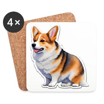 Corgi gallois - Dessous de verre (lot de 4) - blanc - Devant