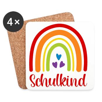 Schulkind Regenbogen Schulanfang Einschulung 2026 - Untersetzer (4er-Set) - Weiß - Vorne