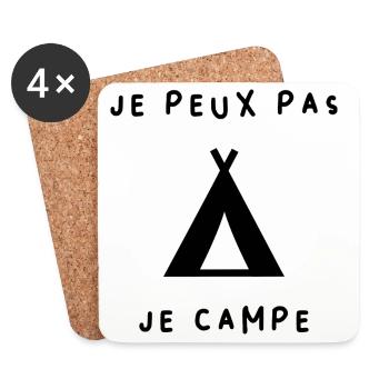 JE PEUX PAS. CAMPING. CAMPER. JE PEUX PAS. HUMOUR. - Dessous de verre (lot de 4) - blanc - Devant