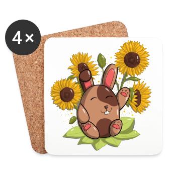 Lapin et tournesol - Dessous de verre (lot de 4) - blanc - Devant