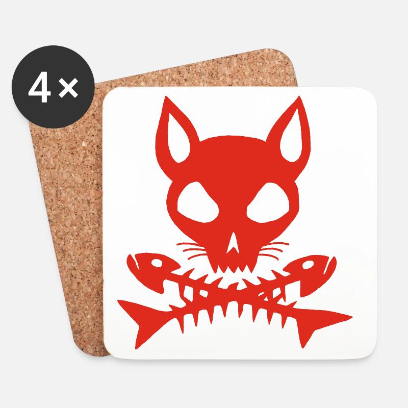 Roter Katzenschädel - Untersetzer (4er-Set) - Weiß