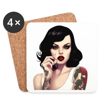Illustration de style tatouage de roche vintage - Dessous de verre (lot de 4) - blanc - Devant