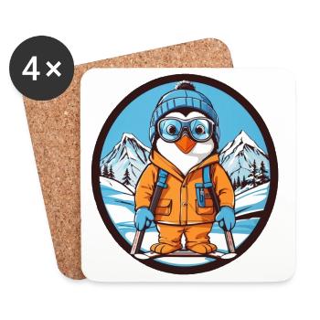 Cute penguin in winter coat - Coasters (set of 4) - white - Front