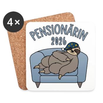  Pensionärin 2026 - Faultier Couch - Untersetzer (4er-Set) - Weiß - Vorne