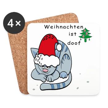 Weihnachten ist doof, Weihnachtsmuffel - Untersetzer (4er-Set) - Weiß - Vorne