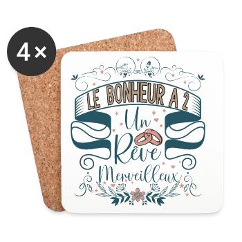 Le bonheur à 2 un rêve merveilleux Mariage Couple - Dessous de verre (lot de 4) - blanc - Devant