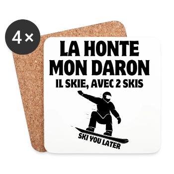 ski, ski humour, faire du ski - Dessous de verre (lot de 4) - blanc - Devant
