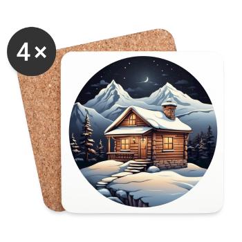 Chalet enneigé - Dessous de verre (lot de 4) - blanc - Devant