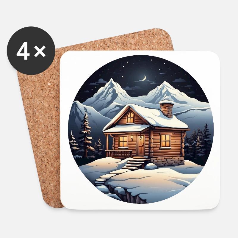 Verschneite Hütte - Untersetzer (4er-Set) - Weiß
