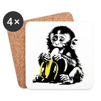 Playful monkey motif with banana - Coasters (set of 4) - white - Front