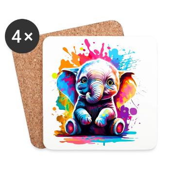 Elephant Colorful - Baby Elephant Colorful - Coasters (set of 4) - white - Front