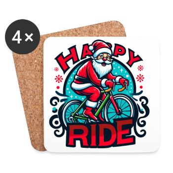 Festliche Weihnachtsmann Fahrrad Illustration - Untersetzer (4er-Set) - Weiß - Vorne