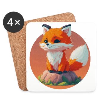 Renard Illustré au Style Doux et Chaleureux - Dessous de verre (lot de 4) - blanc - Devant