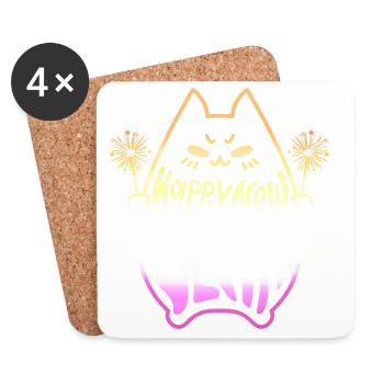 Happy New Year Cat #3 Frohes Neues Jahr Katze - Untersetzer (4er-Set) - Weiß - Vorne
