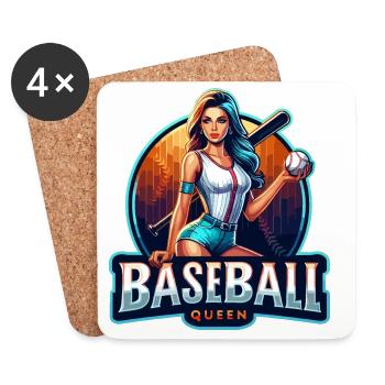 Illustration rétro de la reine du baseball - Dessous de verre (lot de 4) - blanc - Devant
