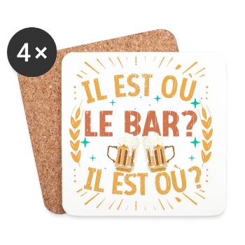 Il est où le bar ? Il est où ? Chanson Drôle Bière - Dessous de verre (lot de 4) - blanc - Devant