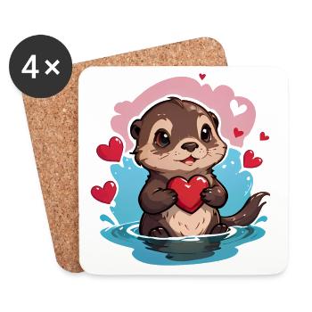 Offrez cette jolie loutre en cadeau pour la Saint-Valentin - Dessous de verre (lot de 4) - blanc - Devant