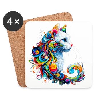 Cat - Coasters (set of 4) - white - Front
