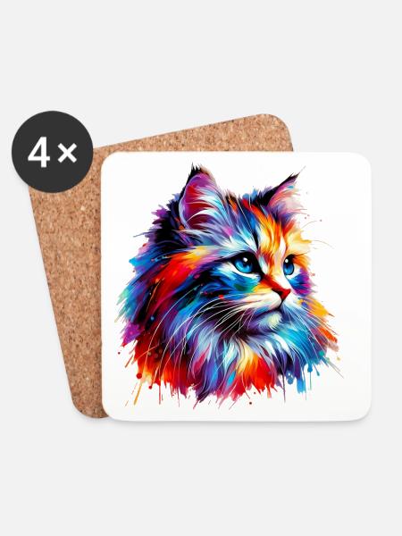 Katze - Untersetzer (4er-Set) - Weiß