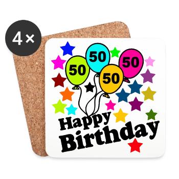50.Anniversaire , 50 Ans , Joyeux anniversaire (25) - Dessous de verre (lot de 4) - blanc - Devant