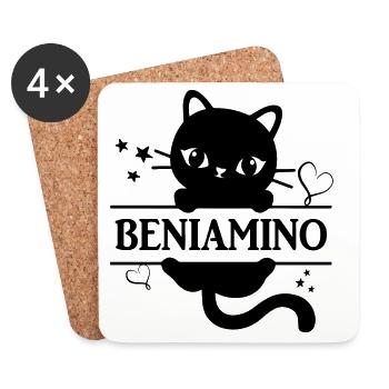 Beniamino T-Shirt T-Shirt Katze Geschenkidee - Untersetzer (4er-Set) - Weiß - Vorne