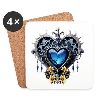 Wunderschönes edles Gothic-Herz in blauen Farben - Untersetzer (4er-Set) - Weiß - Vorne