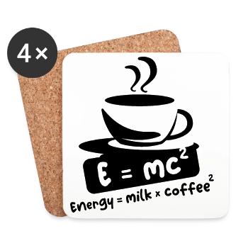 E=mc2 Coffee Funny Sayings Einstein Cafe Logo - Coasters (set of 4) - white - Front