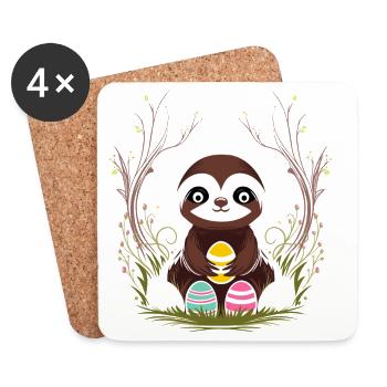 Paresseux de Pâques avec des œufs de Pâques au printemps - Dessous de verre (lot de 4) - blanc - Devant