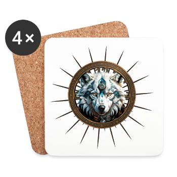 Awesome white steampunk wolf. - Coasters (set of 4) - white - Front
