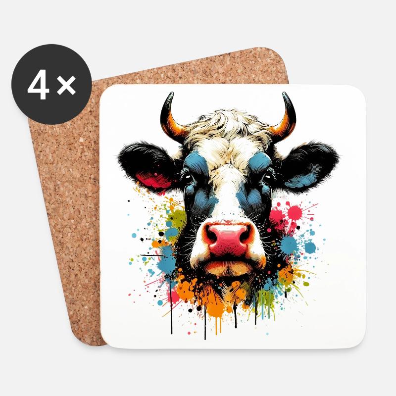Vache - Dessous de verre (lot de 4) - blanc