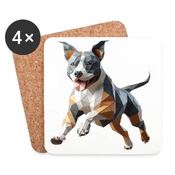 Staffy origami 3d geometric dog - Coasters (set of 4) - white - Front