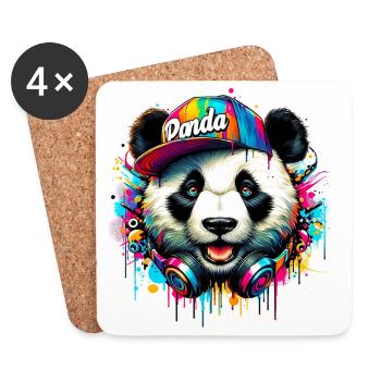 Panda DJ Deejay avec des écouteurs écoute de la musique - Dessous de verre (lot de 4) - blanc - Devant