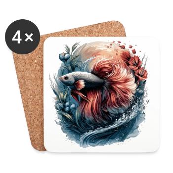 Betta Splendens, Kampffisch Aquarium, Bettafan - Untersetzer (4er-Set) - Weiß - Vorne