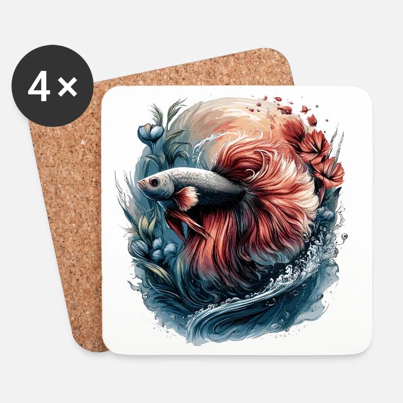 Betta Splendens, Kampffisch Aquarium, Bettafan - Untersetzer (4er-Set) - Weiß