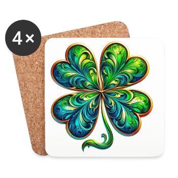 Trèfle à quatre feuilles - Dessous de verre (lot de 4) - blanc - Devant