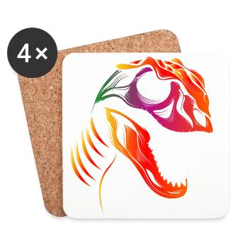 Colorful Dinosaur Skull Tyrannosaurus Rex Head - Coasters (set of 4) - white - Front