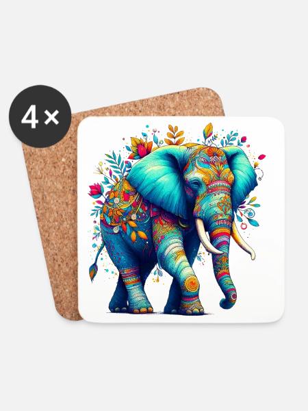 Elefant - Untersetzer (4er-Set) - Weiß