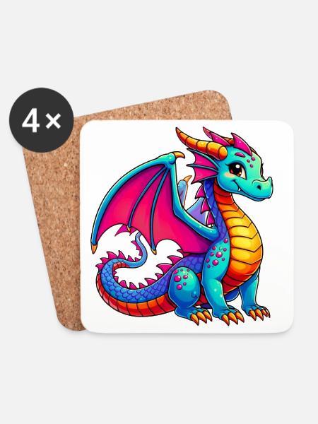 Drache - Untersetzer (4er-Set) - Weiß