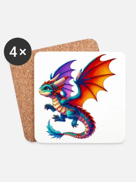 Drache - Untersetzer (4er-Set) - Weiß