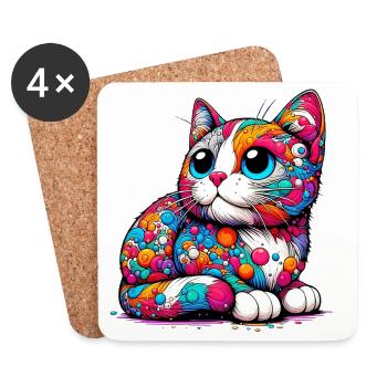 Chat - Dessous de verre (lot de 4) - blanc - Devant