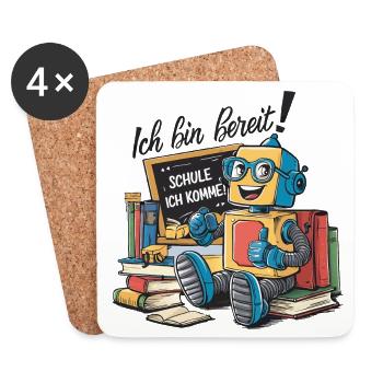 Einschulung erster Schultag kleiner Roboter - Untersetzer (4er-Set) - Weiß - Vorne