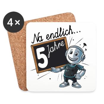 fünfter Geburtstag, 5. Geburtstag kleiner Roboter - Untersetzer (4er-Set) - Weiß - Vorne
