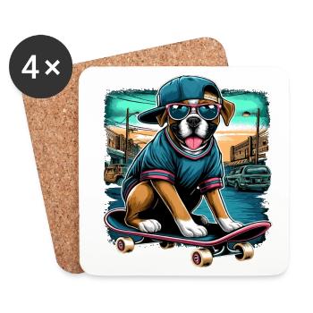 Urban Hip Hop Boxer Hund Skater T Shirt - Untersetzer (4er-Set) - Weiß - Vorne