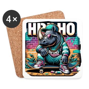 Cool Rhino Hip Hop Skater Shirt - Coasters (set of 4) - white - Front