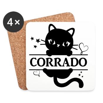 Corrado t-shirt cat t-shirt cat Katze gato - Coasters (set of 4) - white - Front