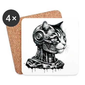 Katzenkopf gestaltet als Roboter im Retro-Look - Untersetzer (4er-Set) - Weiß - Vorne