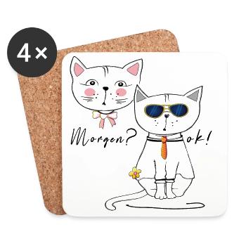 Cat and tomcat tomorrow? OK! - Coasters (set of 4) - white - Front